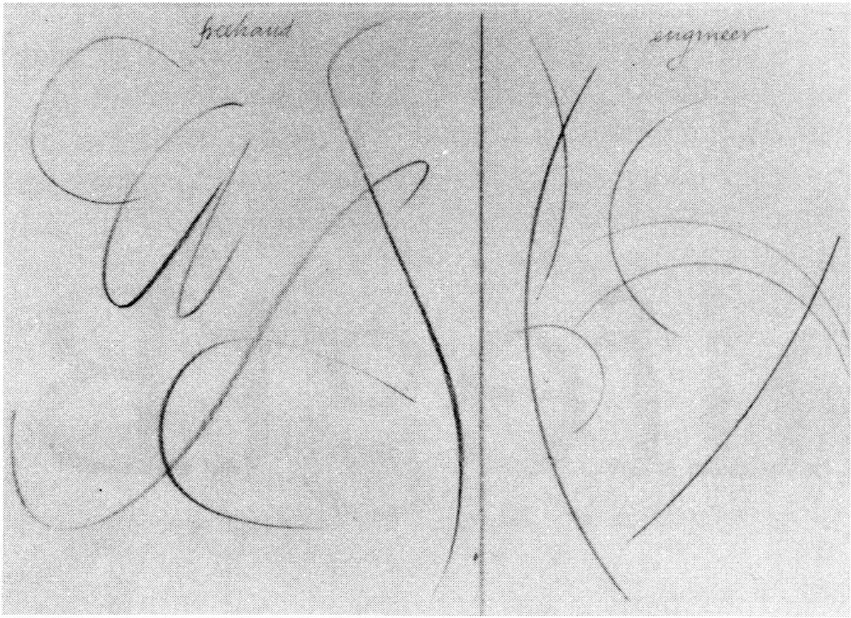 Side-by-side gestural illustrations, one labeled “freehand” with loose flowing lines and the other labeled “engineer” with more rigid geometric lines
