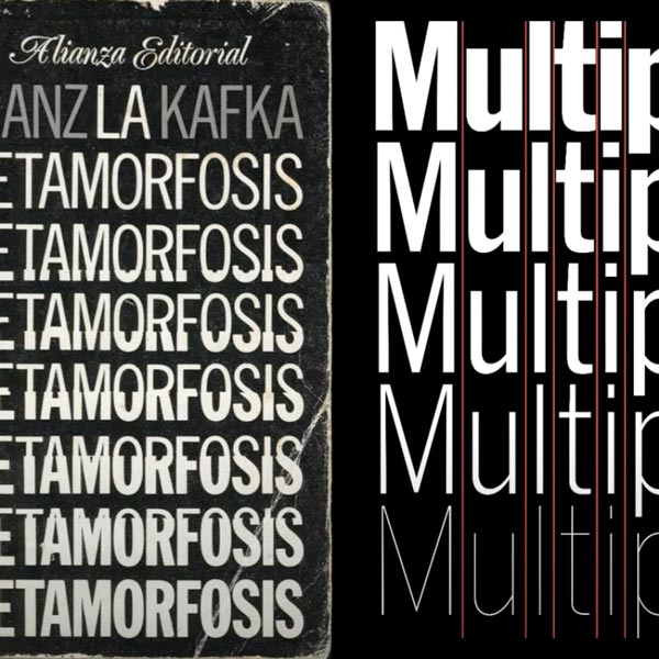 Alianza Editorial’s book cover for Franz Kafka’s ‘Metamorfosis’ next to a diagram of HEX Franklin’s multiplexed widths